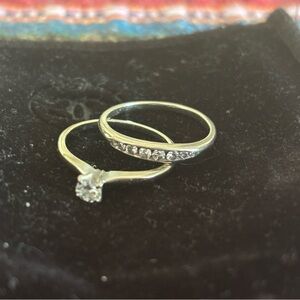 18k white gold estate wedding set with natural diamonds